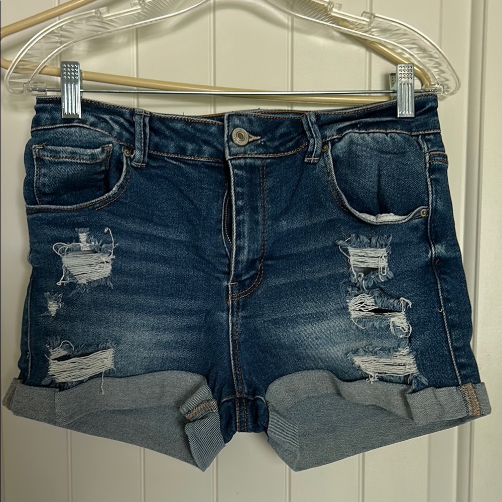 Wax Jean Blue Distressed Jean Shorts